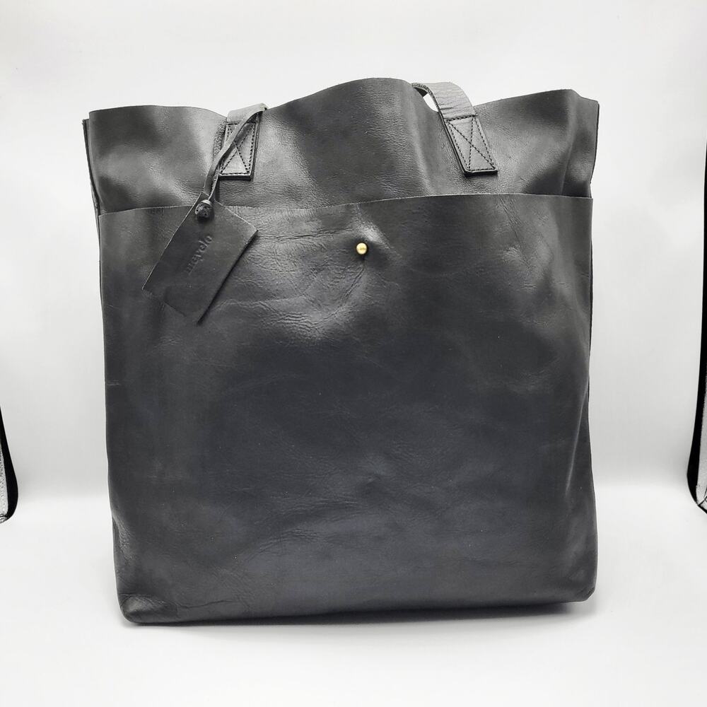 Meyelo Classic Artisan Crafted Black Leather Signature Tote Caryall Shopper Bag
